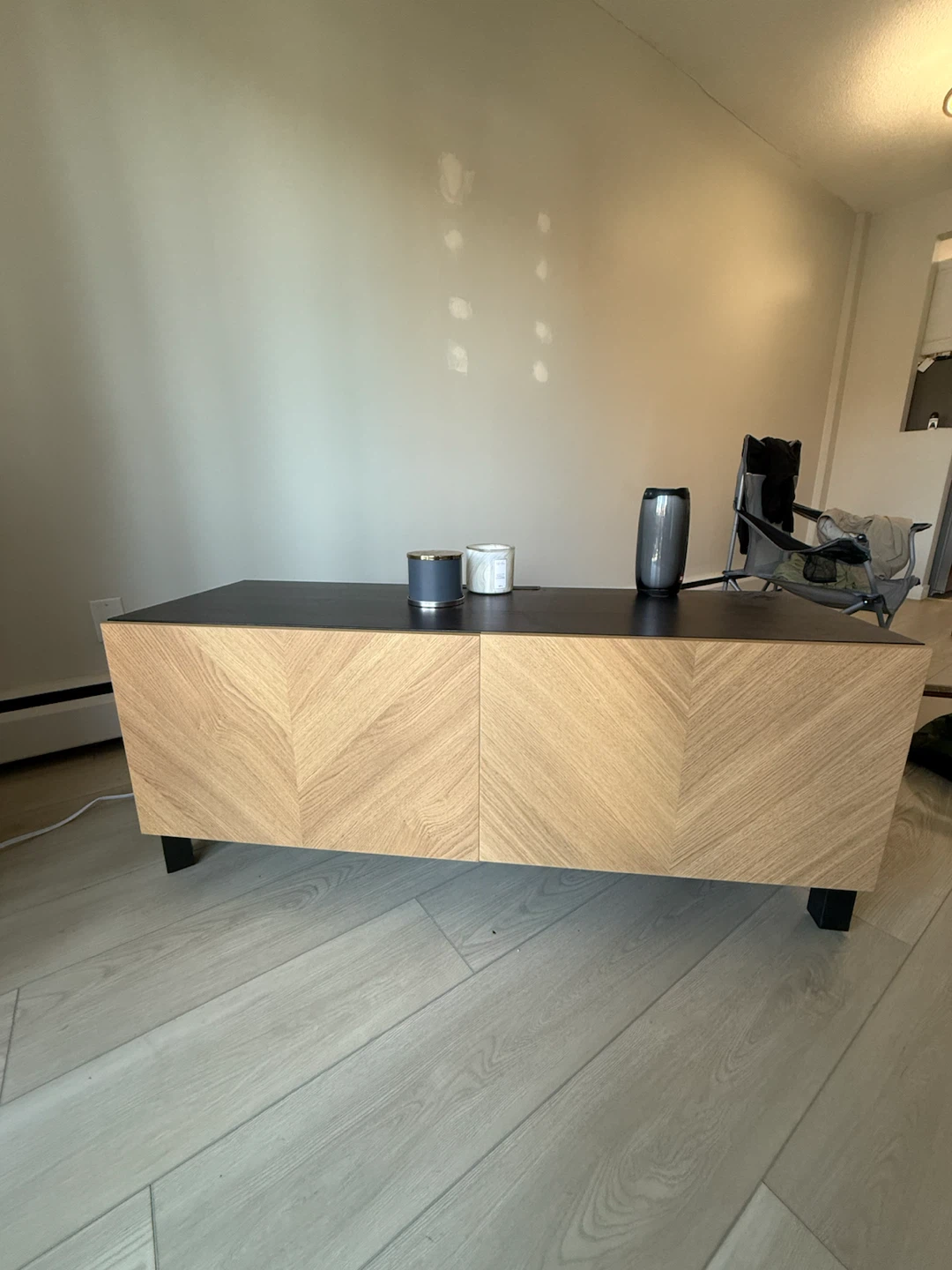 Black and Wood Two-Door Cabinet