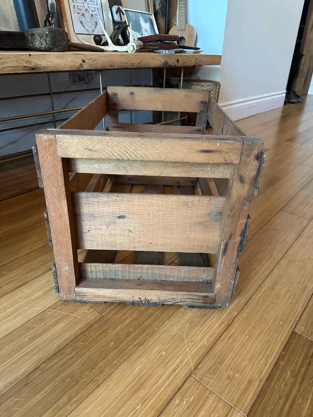 VINTAGE RUSTIC WOOD STORAGE DISPLAY CRATE ANTIQUE BOX - photo 2