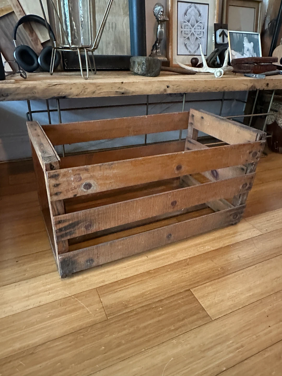 VINTAGE RUSTIC WOOD STORAGE DISPLAY CRATE ANTIQUE BOX - photo 5