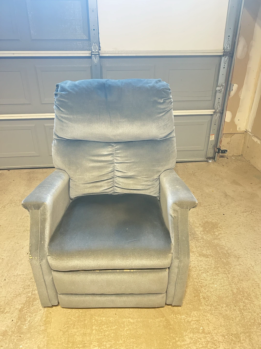 Sky Blue Velvet Manual Recliner Chair