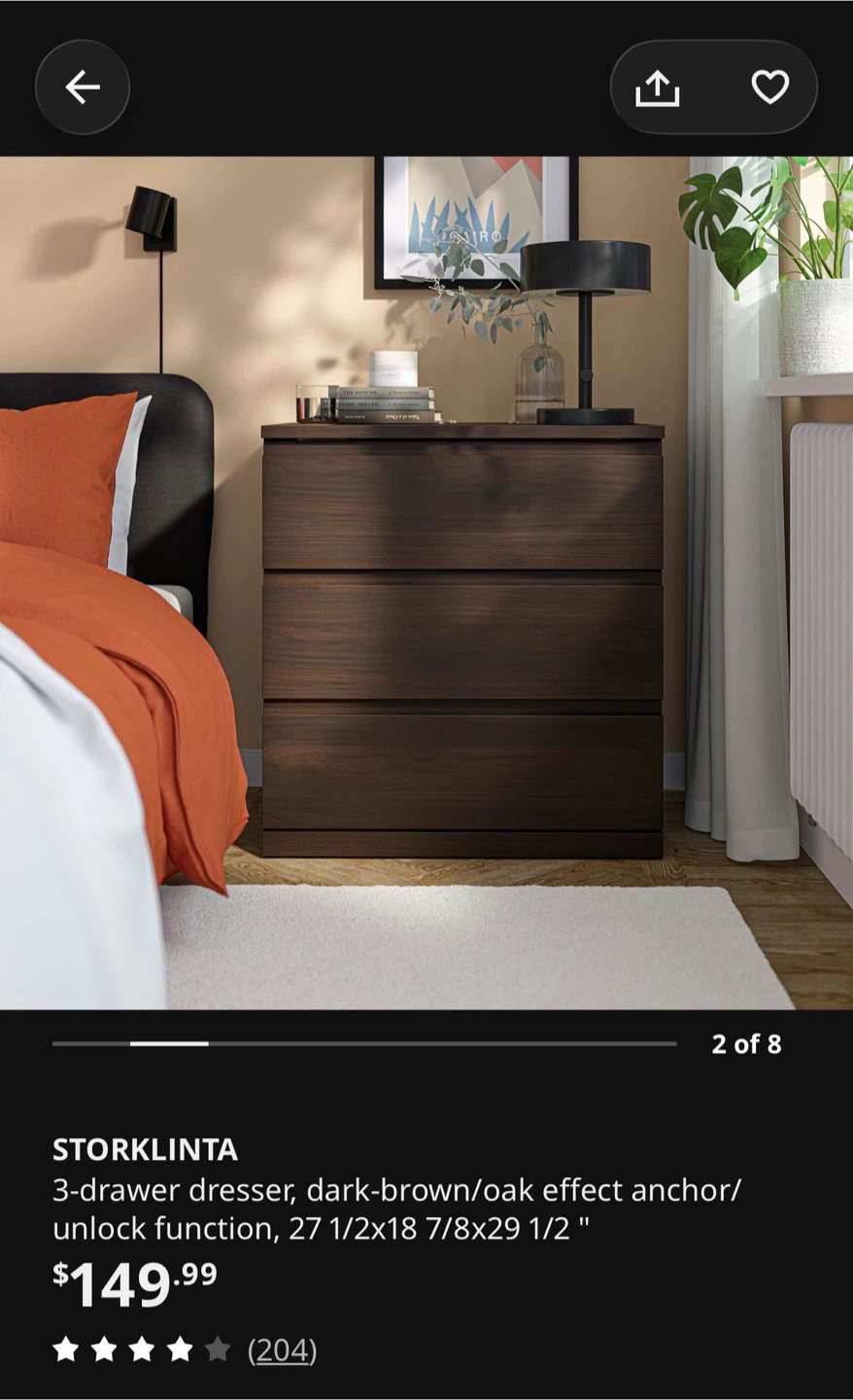 IKEA STORKLINTA 3-drawer dresser, dark brown - photo 5