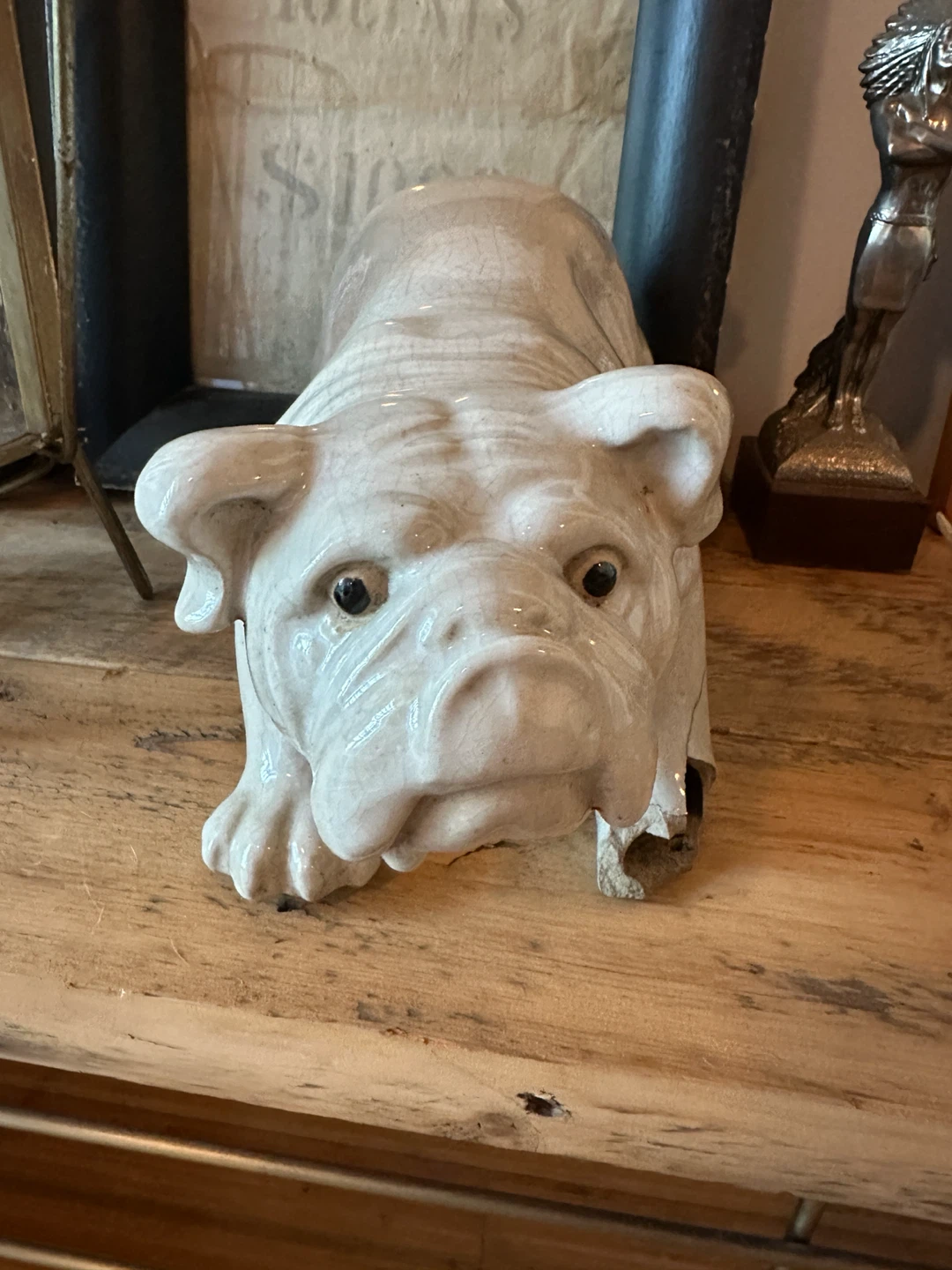 ANTIQUE BULL DOG CERAMIC FIGURINE VINTAGE ART DISPLAY