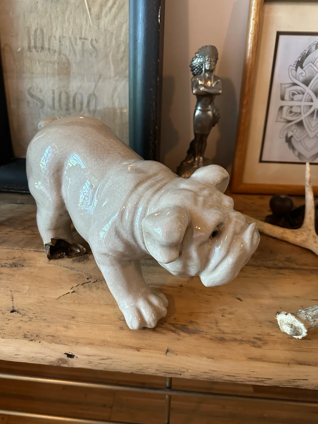ANTIQUE BULL DOG CERAMIC FIGURINE VINTAGE ART DISPLAY - photo 2