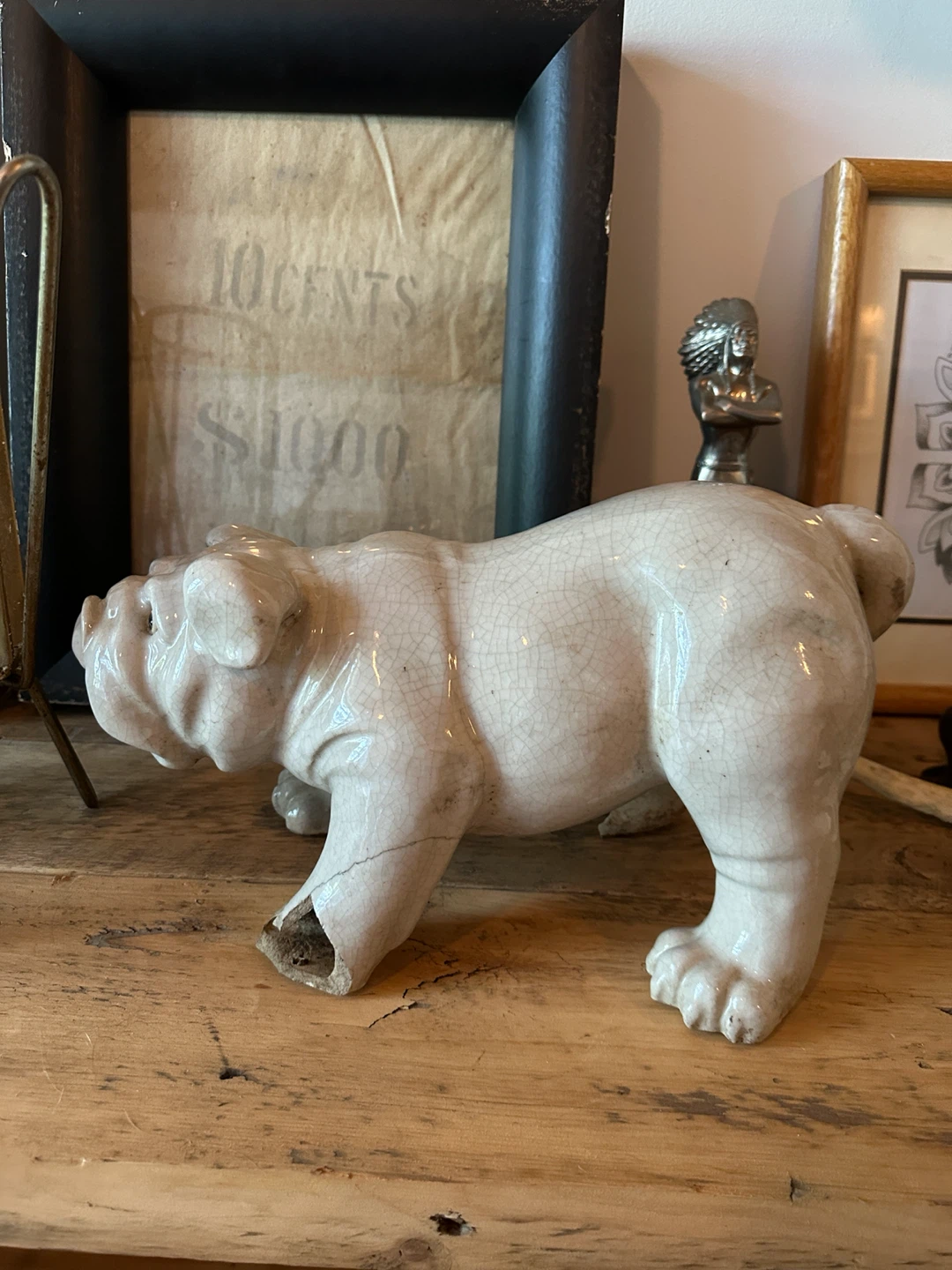 ANTIQUE BULL DOG CERAMIC FIGURINE VINTAGE ART DISPLAY - photo 4