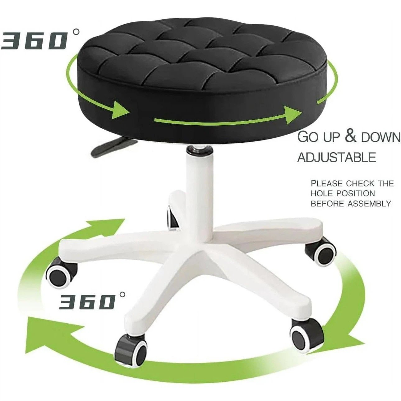 Adjustable Rolling Stool - Black - photo 2