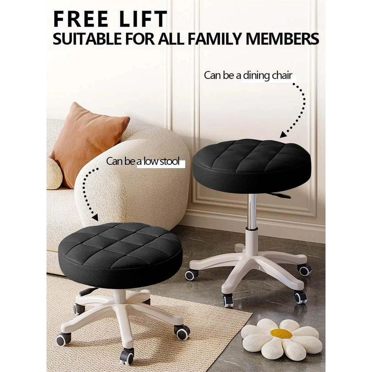 Adjustable Rolling Stool - Black - photo 3