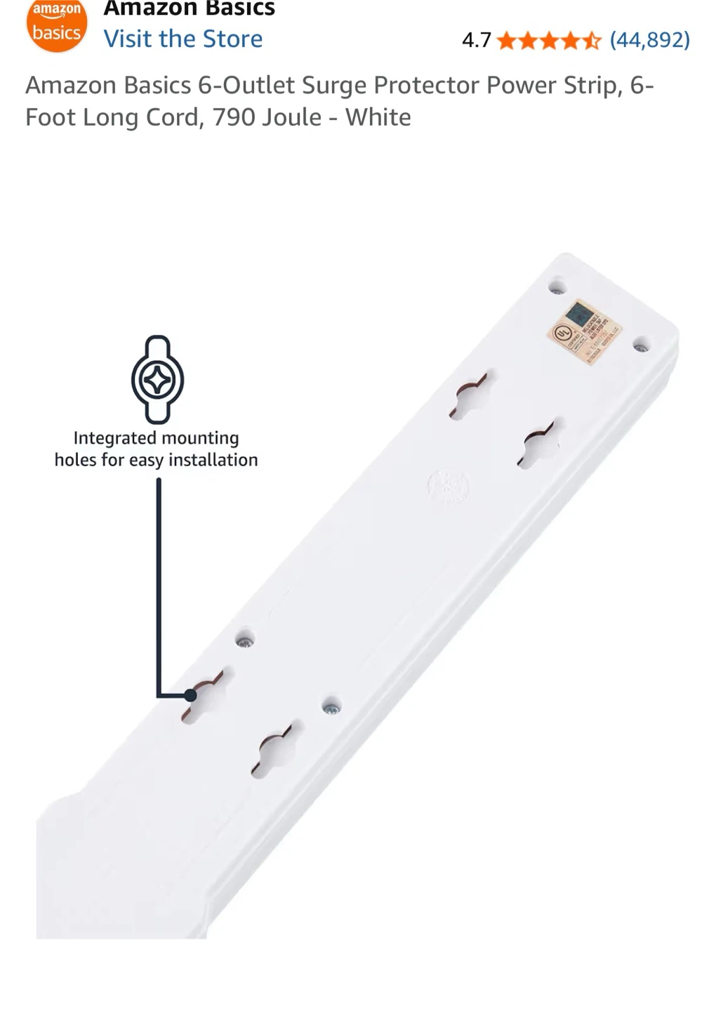 Amazon Basics 6-Outlet Surge Protector Power Strip - photo 2