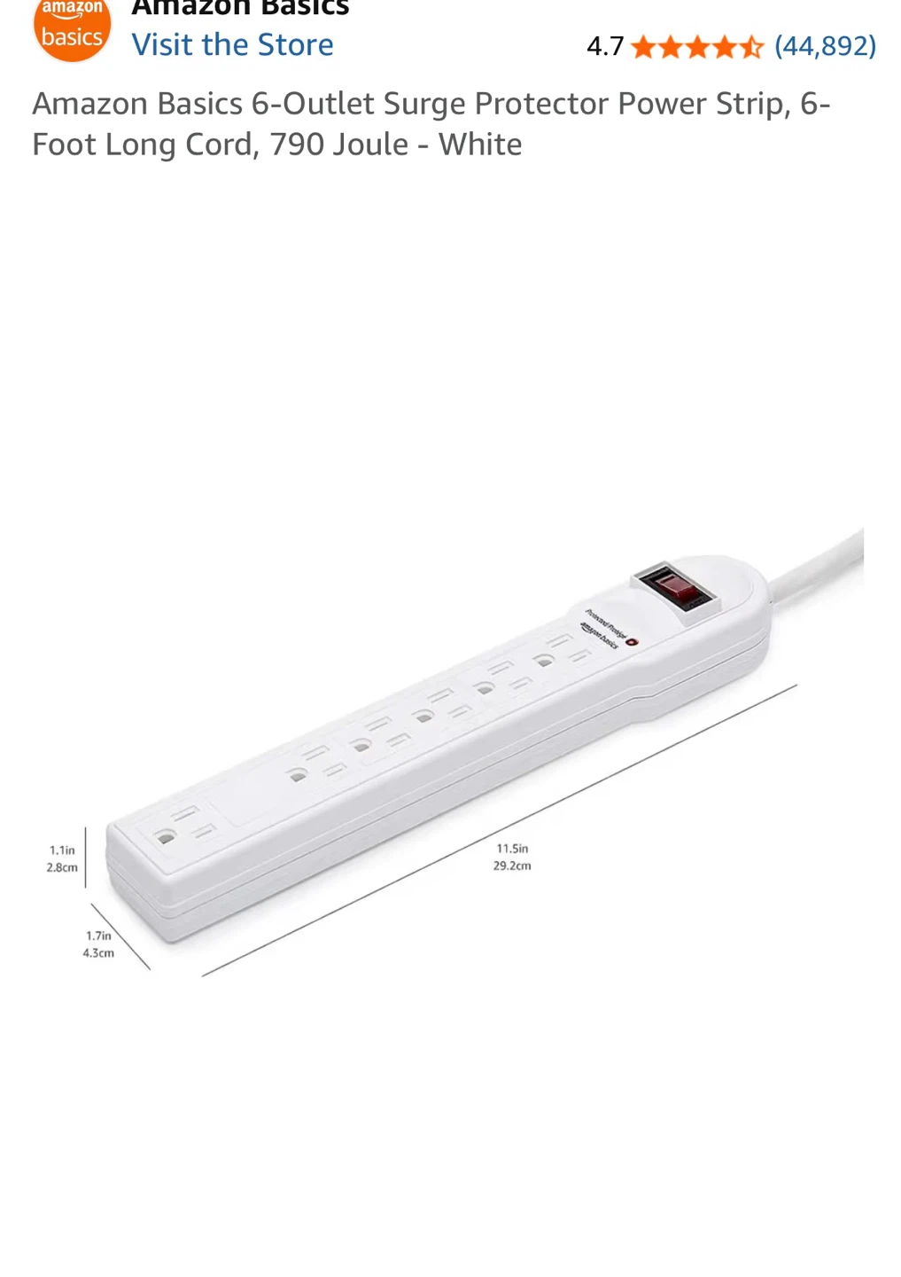 Amazon Basics 6-Outlet Surge Protector Power Strip - photo 3