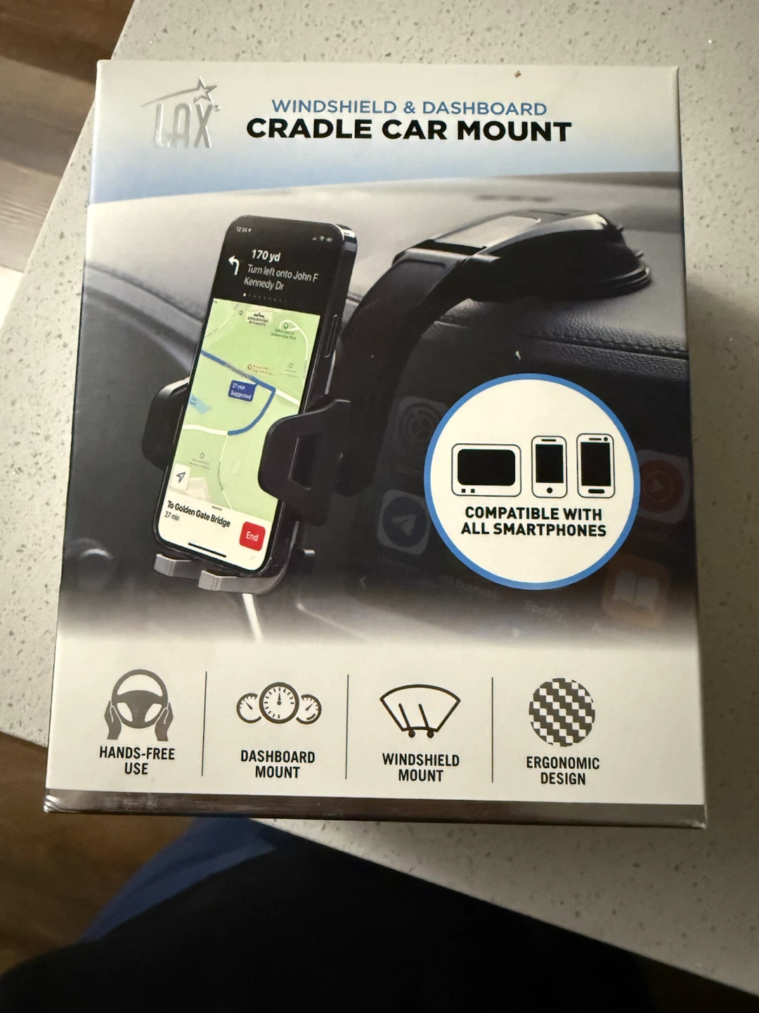 LAX Windshield & Dashboard Cradle Car Mount
