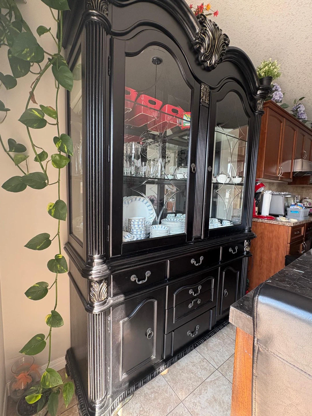 Black China Cabinet and dining table with 6 chairs - photo 4