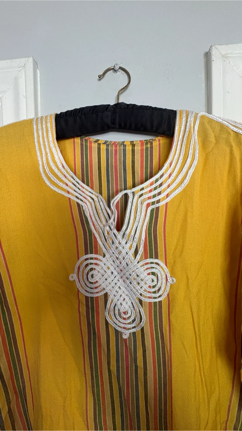 Yellow Striped Kaftan Dress