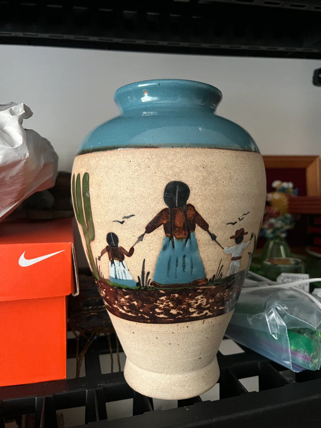 Large Mexican pottery holding hands vintage