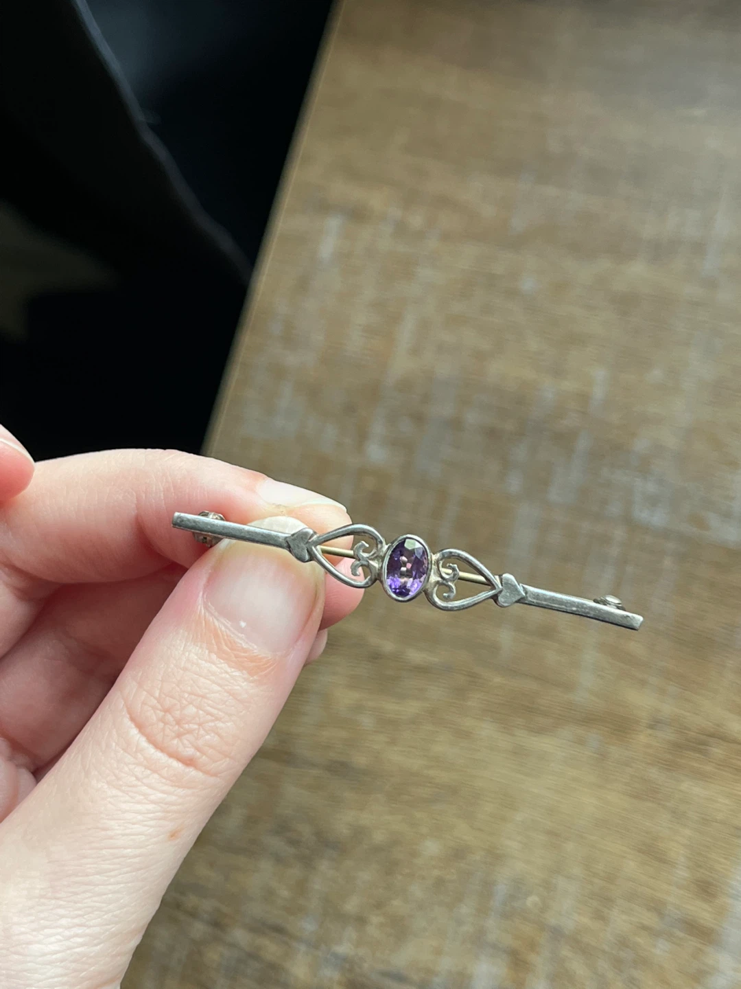 Victorian style Sterling silver and amethyst bar brooch - photo 2