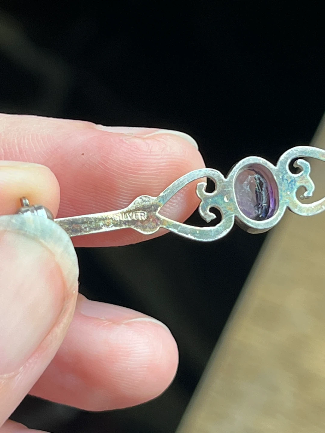 Victorian style Sterling silver and amethyst bar brooch - photo 3