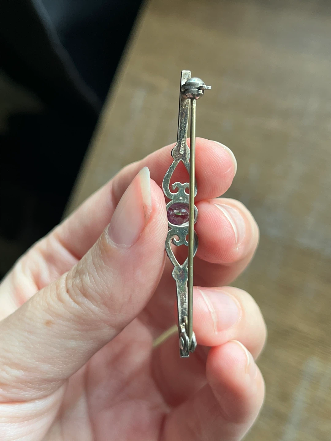 Victorian style Sterling silver and amethyst bar brooch - photo 4