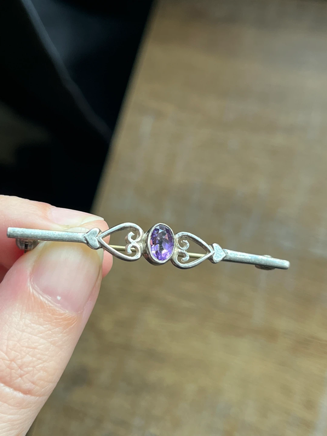 Victorian style Sterling silver and amethyst bar brooch - photo 5
