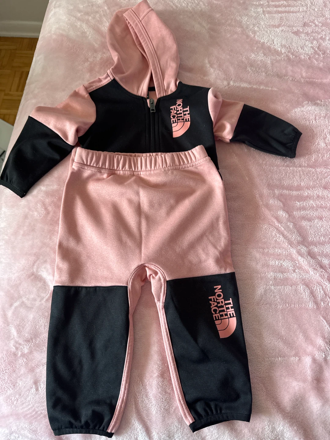 The North Face Baby Girls Pink & Black Hoodie and Bottom Set