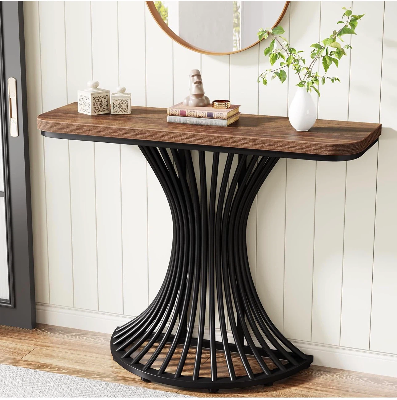 Console Table - Dark Wood and Black Metal