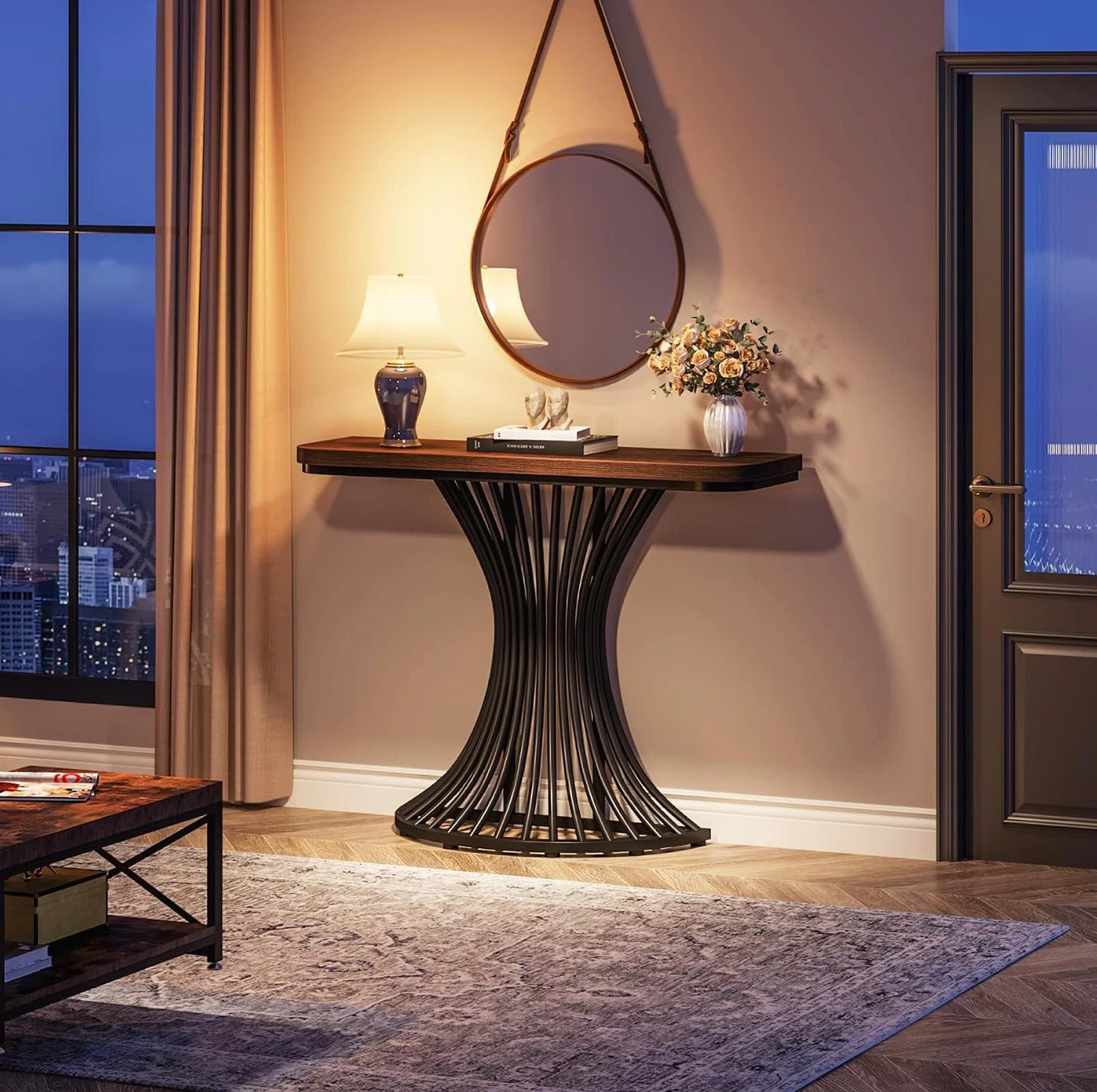 Console Table - Dark Wood and Black Metal - photo 2