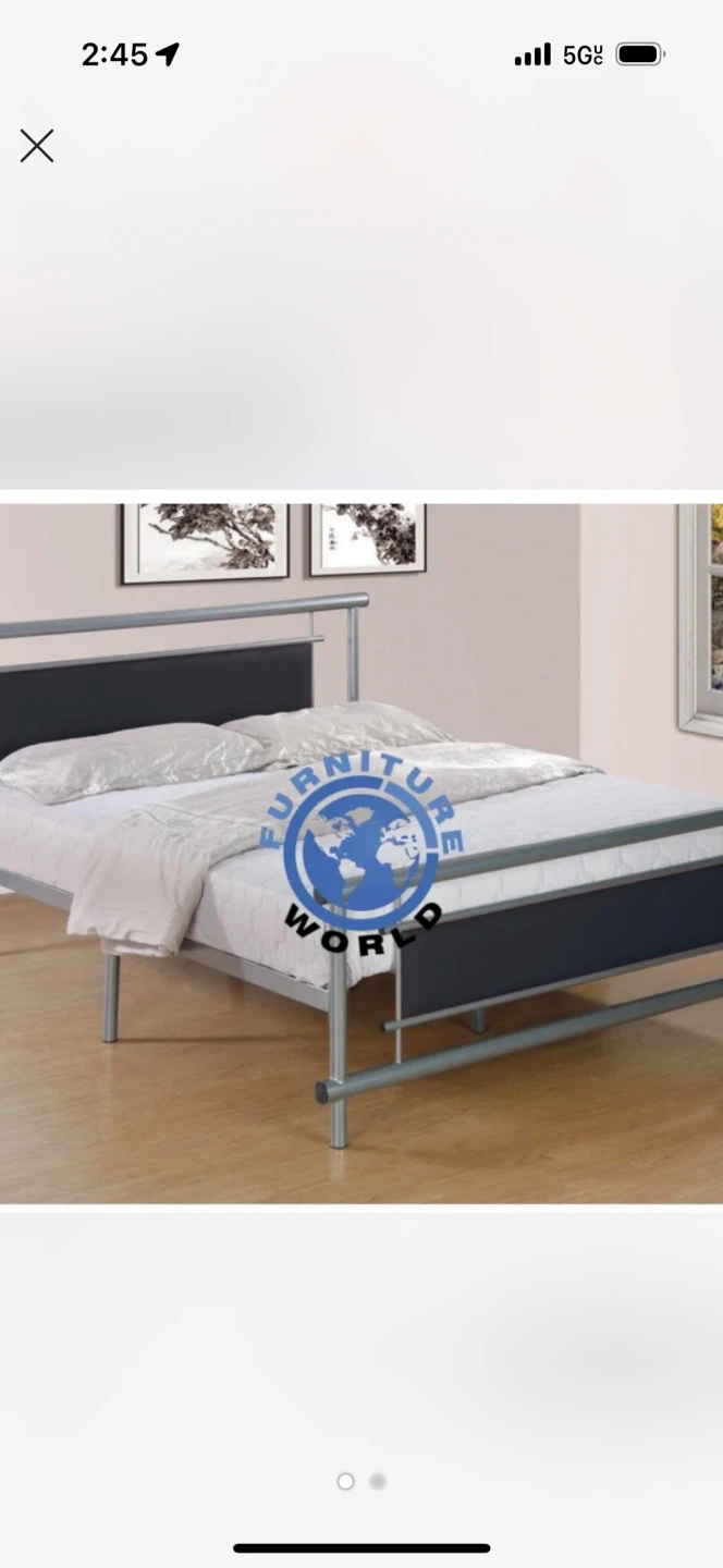 Contemporary Silver Metal Bed with Black Panel