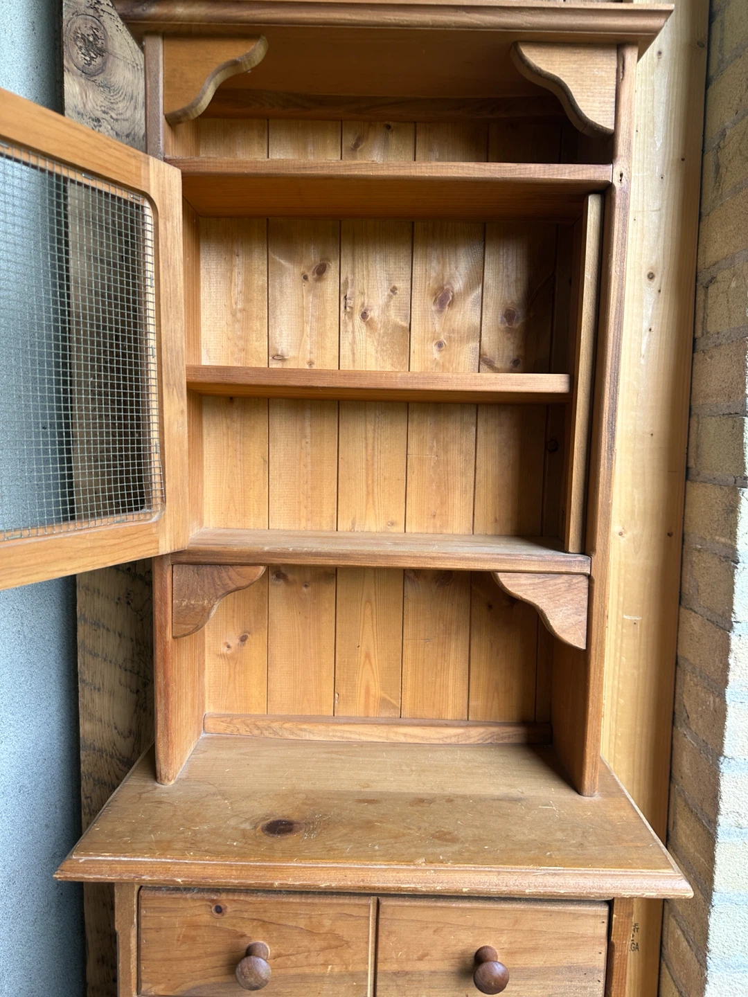 SMALL ANTIQUE PINE WOOD DISPLAY STORAGE CABINET VINTAGE - photo 4