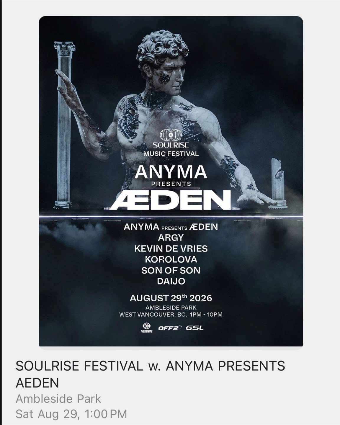 1 ticket to Soulrise Festival w. Anyma Ticket