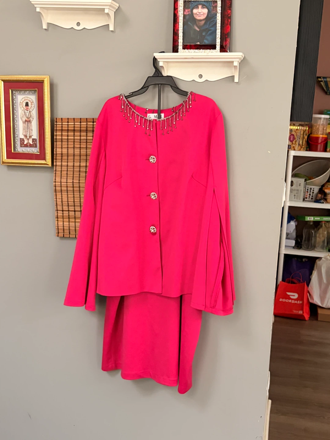 G.M.I. Woman Pink Rhinestone Trim Jacket and Pants Set