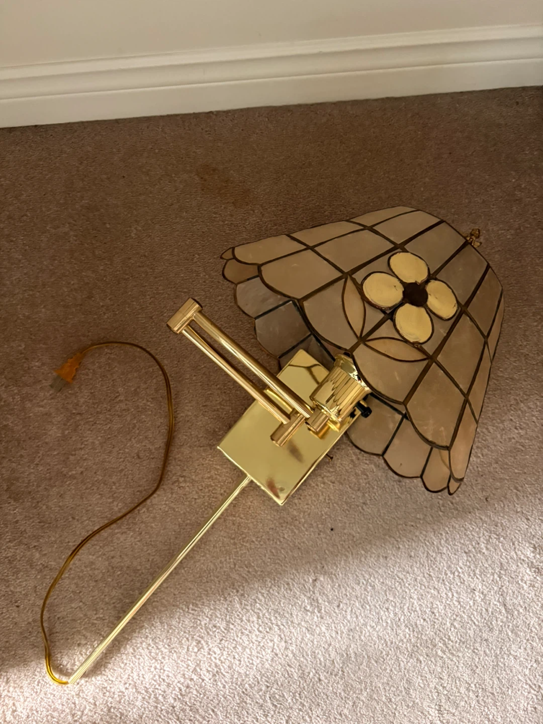 Vintage Brass Pharmacy Lamp with Stained Glass Shade