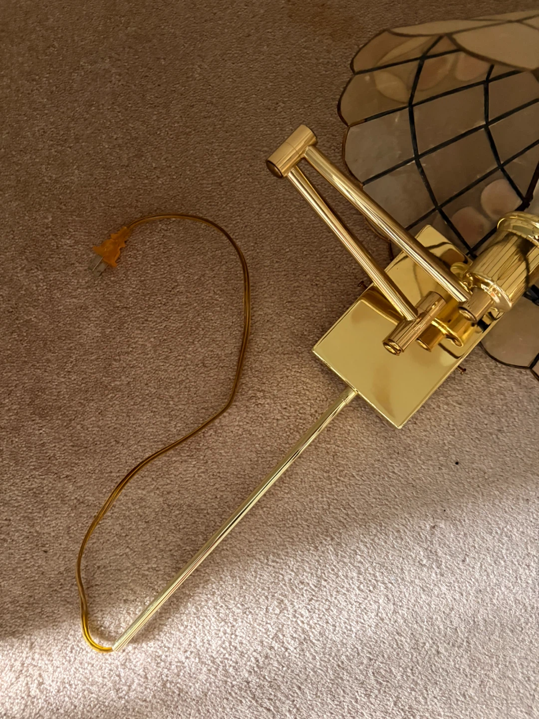 Vintage Brass Pharmacy Lamp with Stained Glass Shade - photo 2