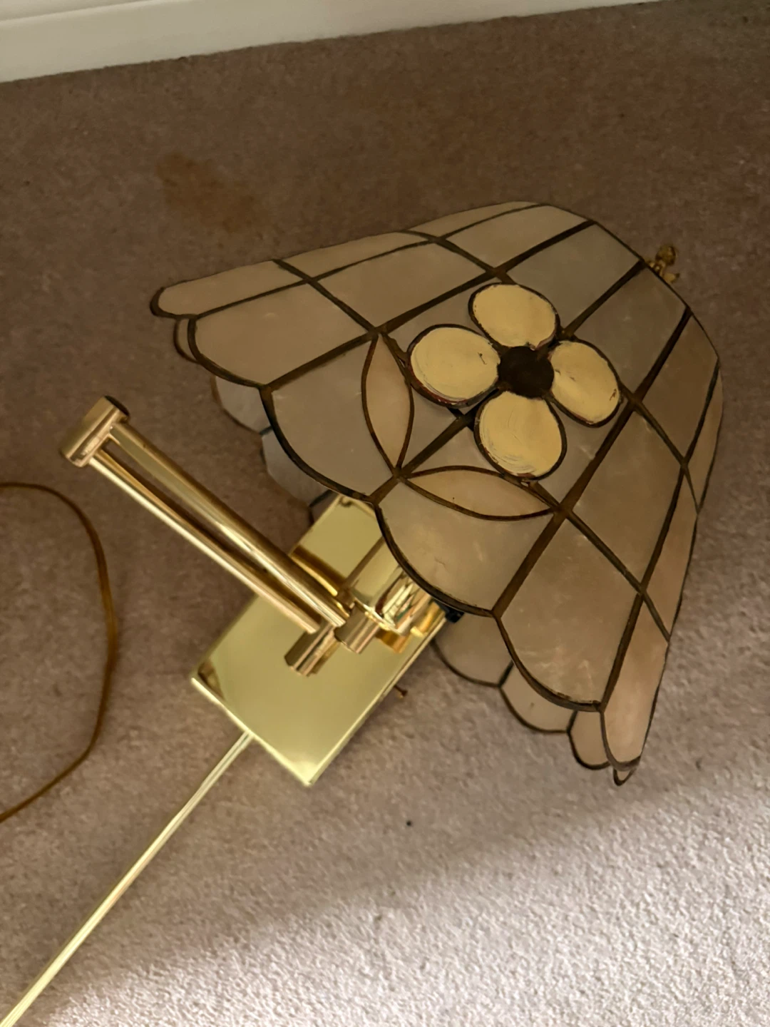 Vintage Brass Pharmacy Lamp with Stained Glass Shade - photo 3