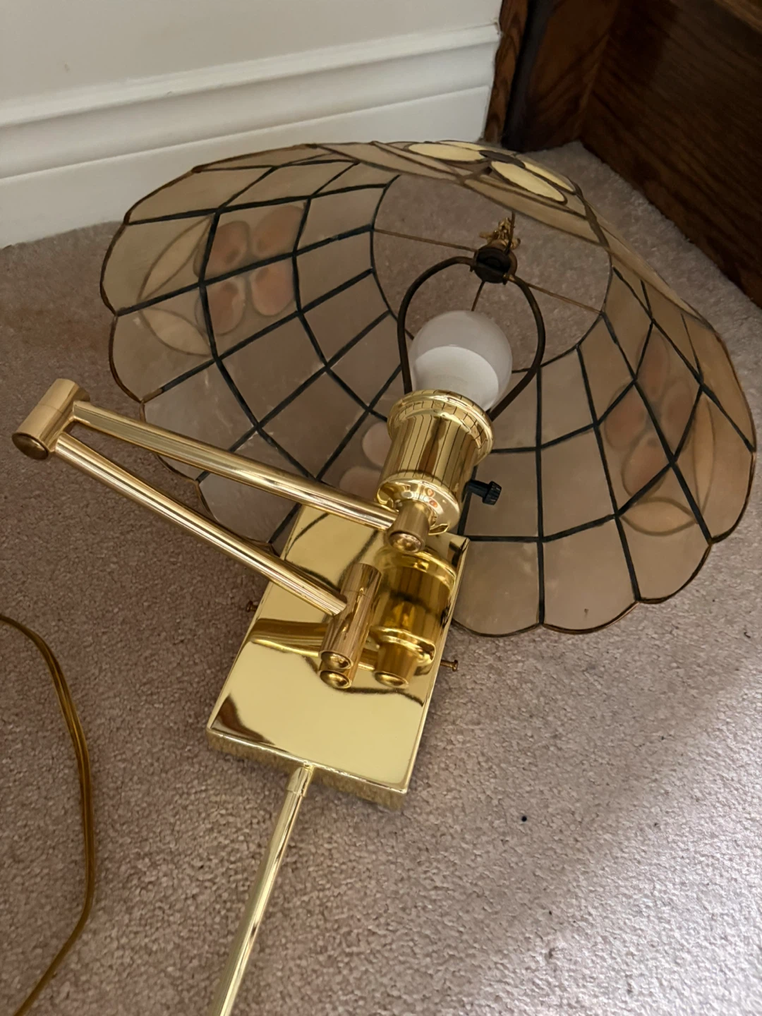 Vintage Brass Pharmacy Lamp with Stained Glass Shade - photo 4