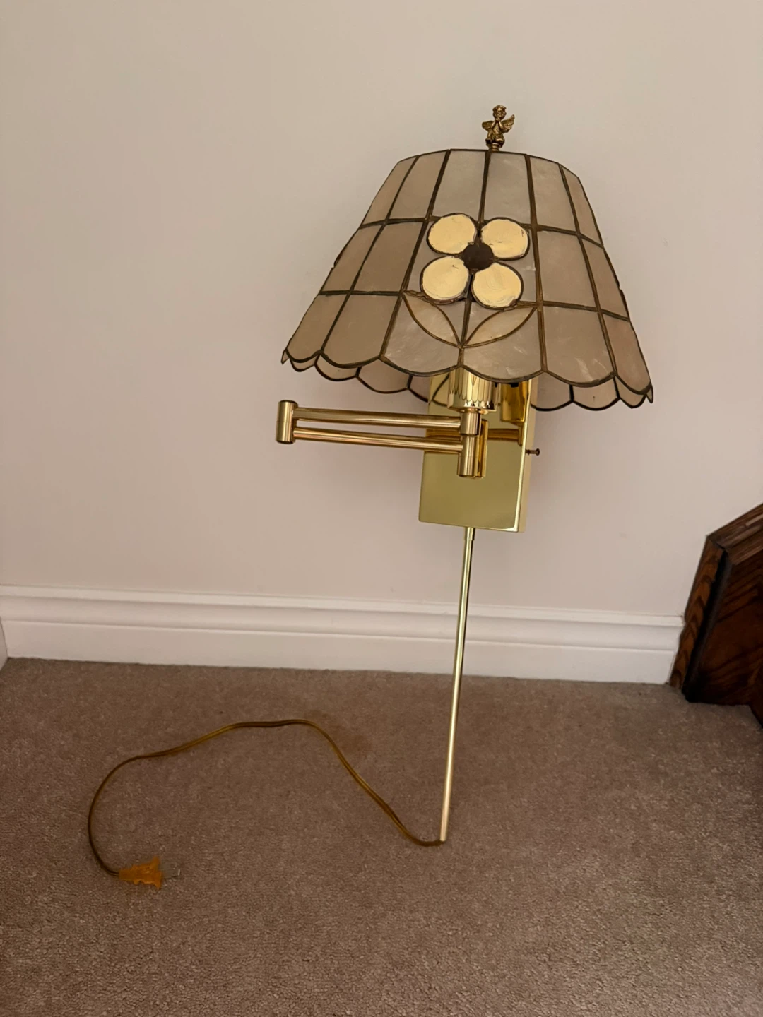 Vintage Brass Pharmacy Lamp with Stained Glass Shade - photo 5