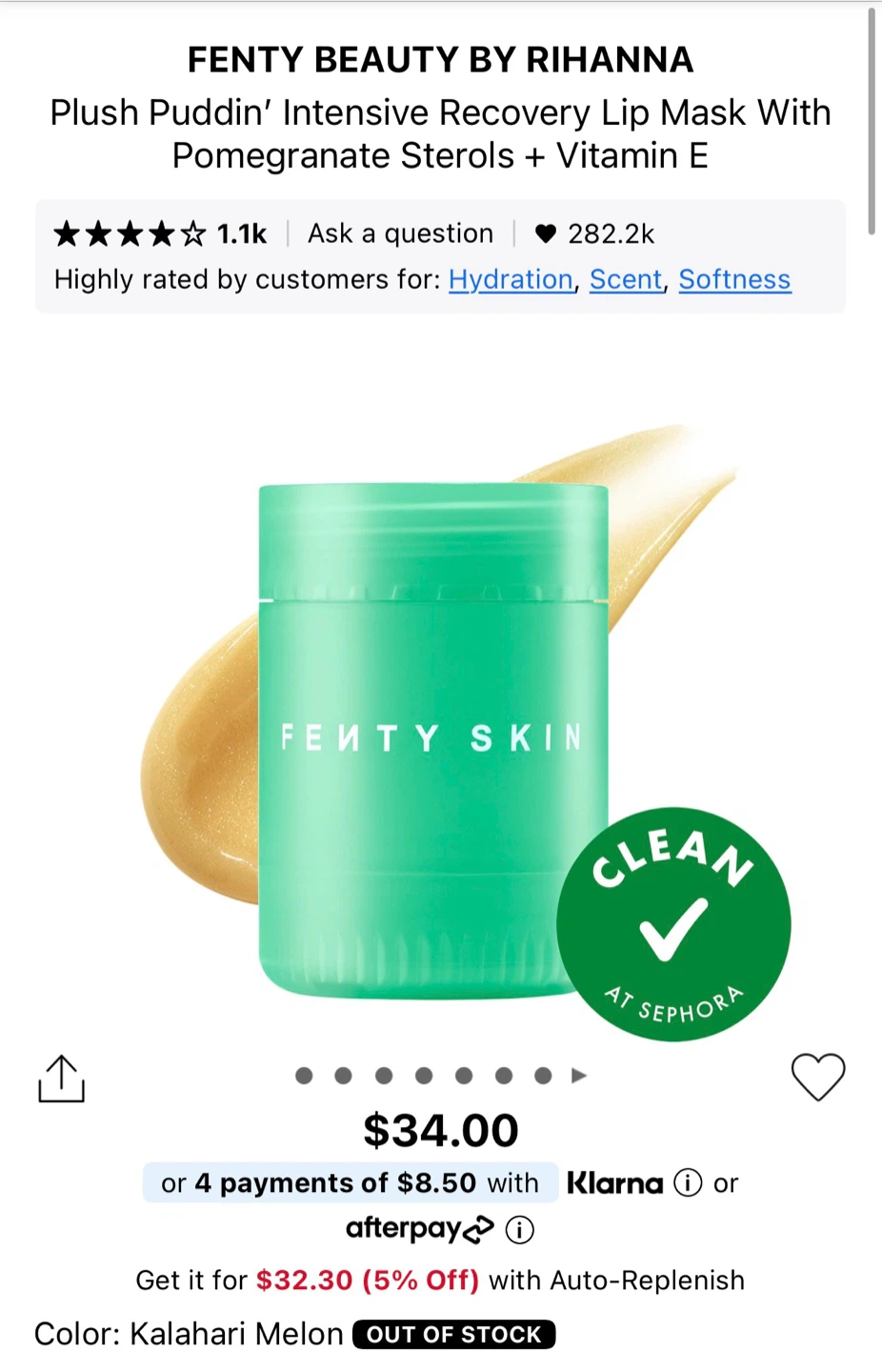 Fenty Skin Plush Puddin' Intensive Recovery Lip Mask .