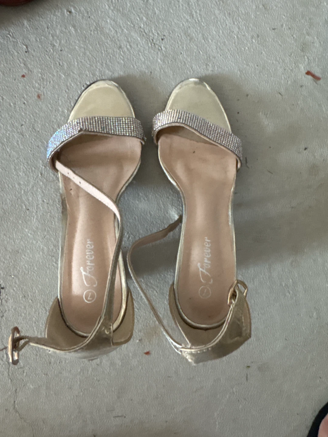 Gold Block Heel Sandals with Rhinestones