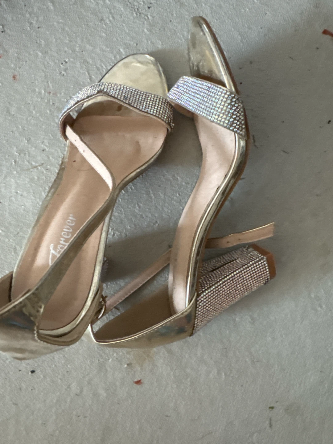 Gold Block Heel Sandals with Rhinestones - photo 2