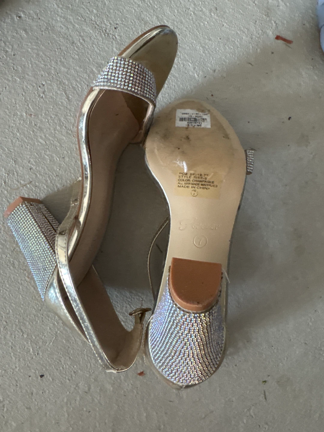 Gold Block Heel Sandals with Rhinestones - photo 3