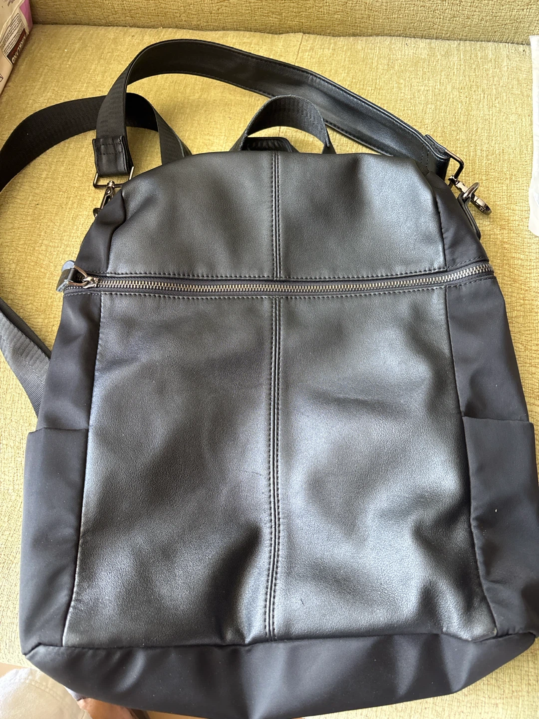 Black Faux Leather and Nylon Backpack