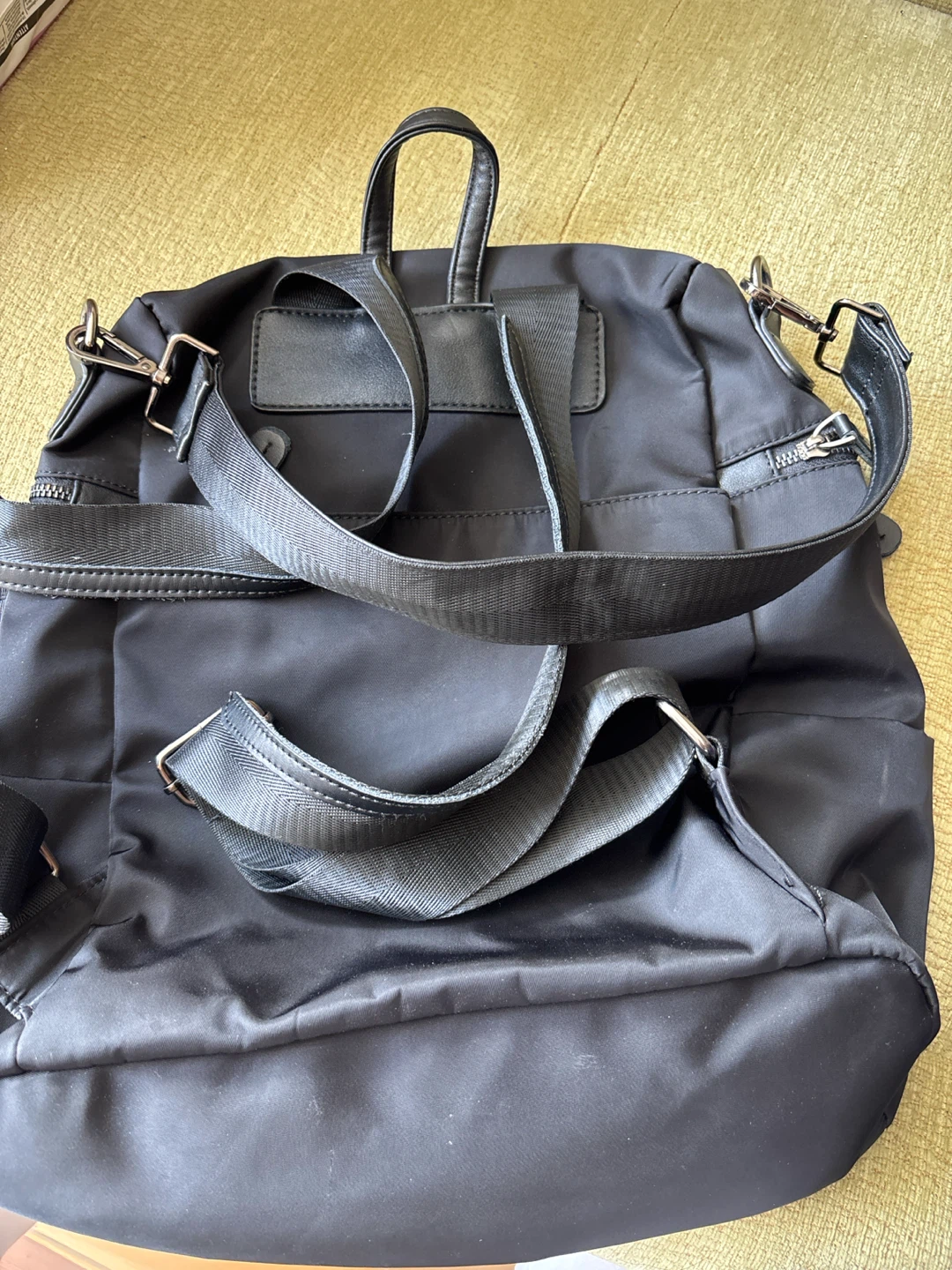 Black Faux Leather and Nylon Backpack - photo 2