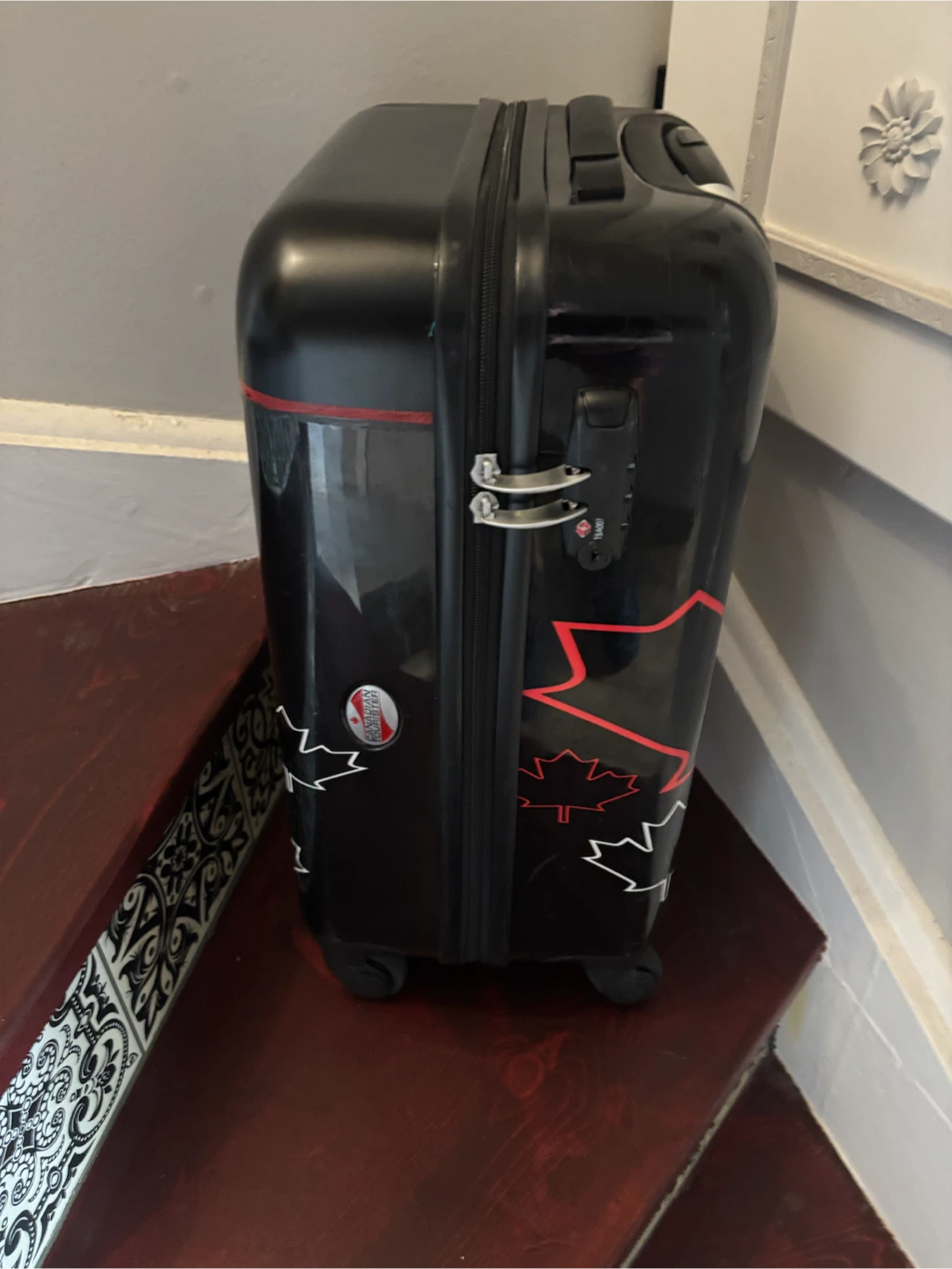 Black Carry-On Suitcase with Maple Leaf Design - photo 2
