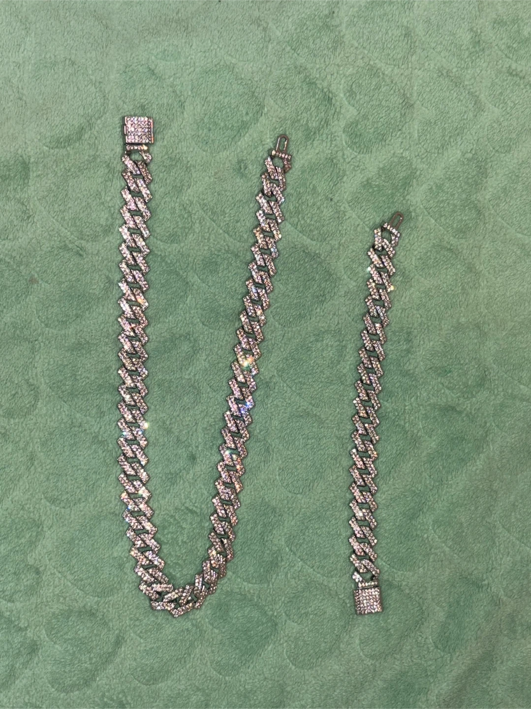 Sparkly Cuban Link Chain Necklace and Bracelet Set