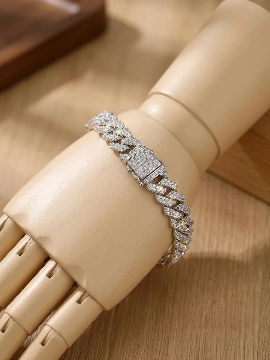 Sparkly Cuban Link Chain Necklace and Bracelet Set - photo 3