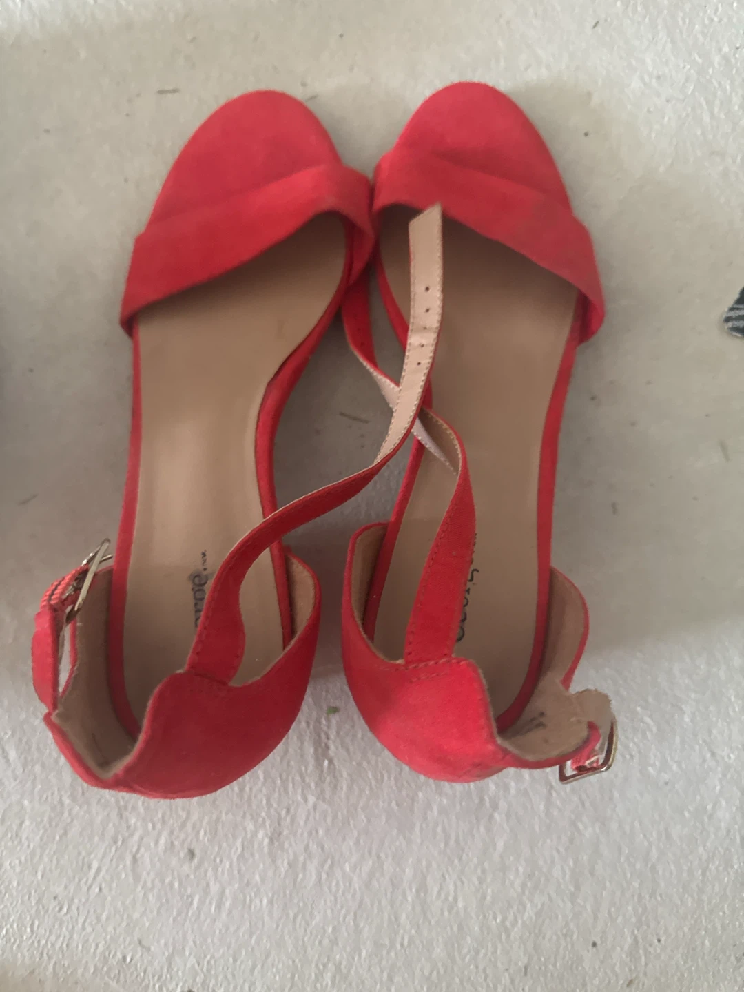 Red Suede Block Heel Sandals