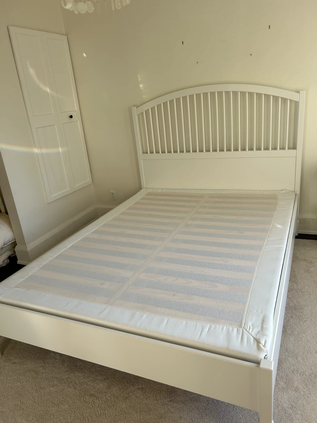 Ikea White Wooden Bed Frame and Boxspring