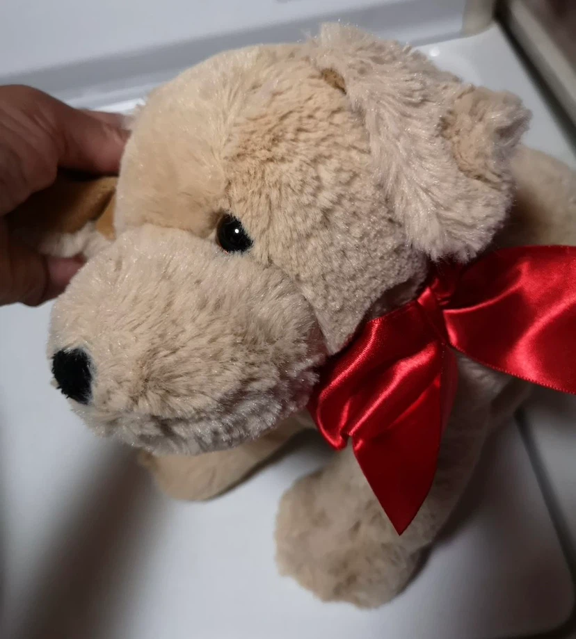 Plush Golden Retriever Dog with Red Bow