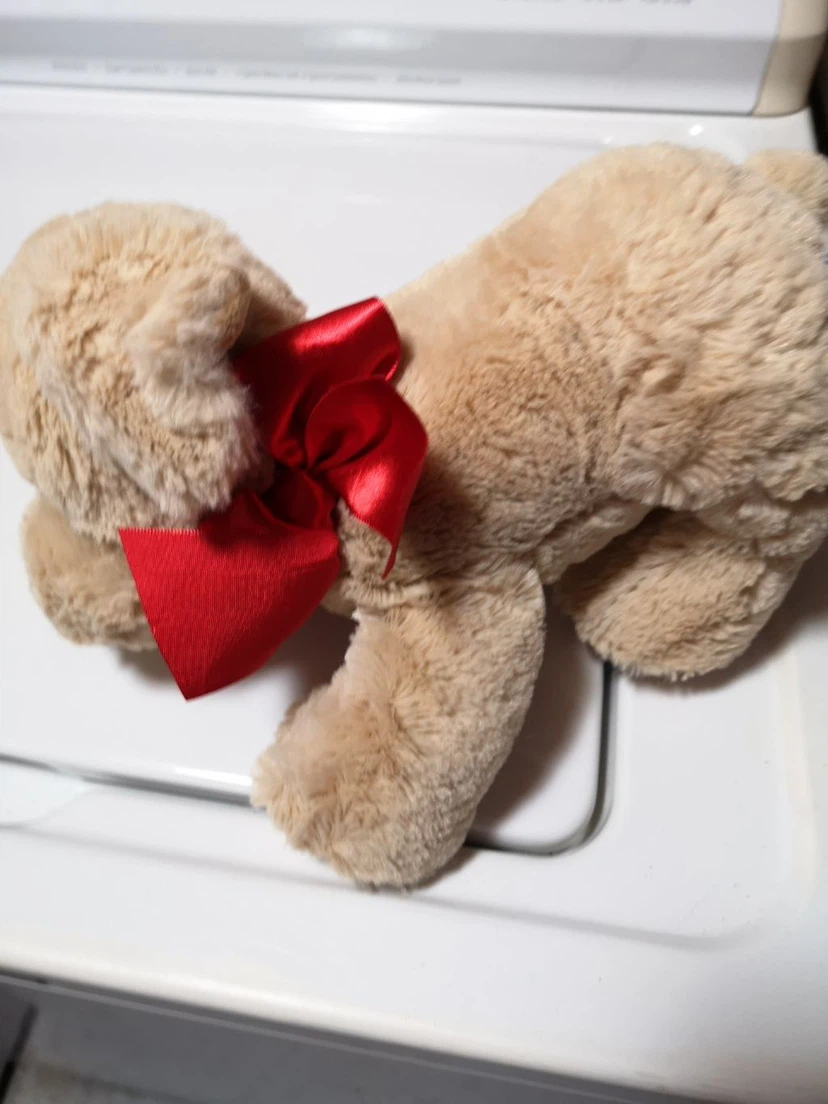 Plush Golden Retriever Dog with Red Bow - photo 3