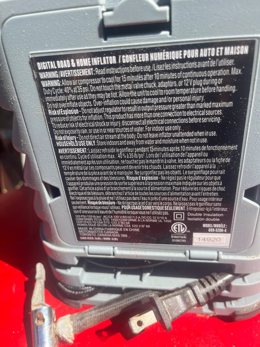 Motomaster Digital Road & Home Inflator - photo 4