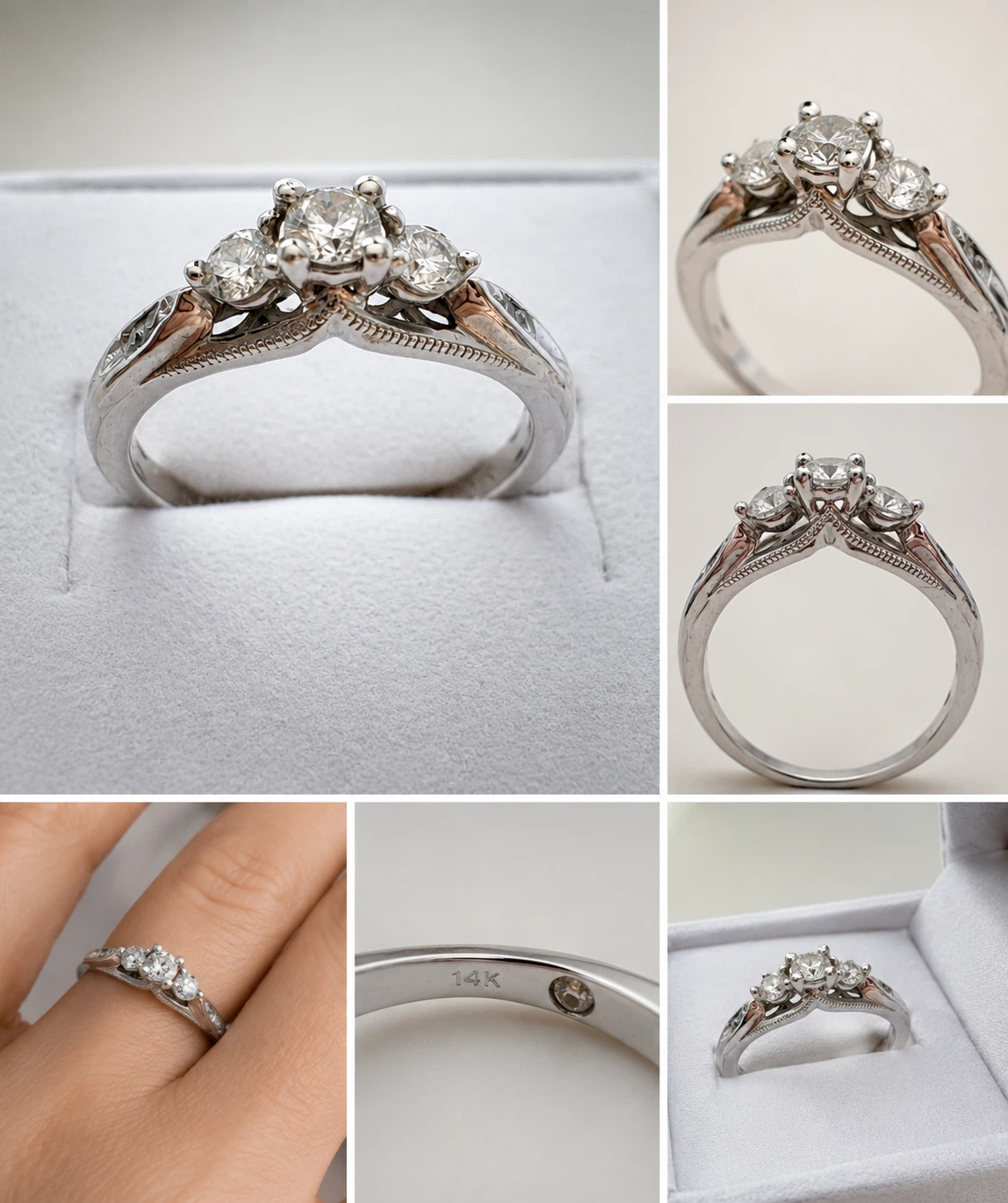 10K White Gold Diamond Engagement Ring Size 6.5