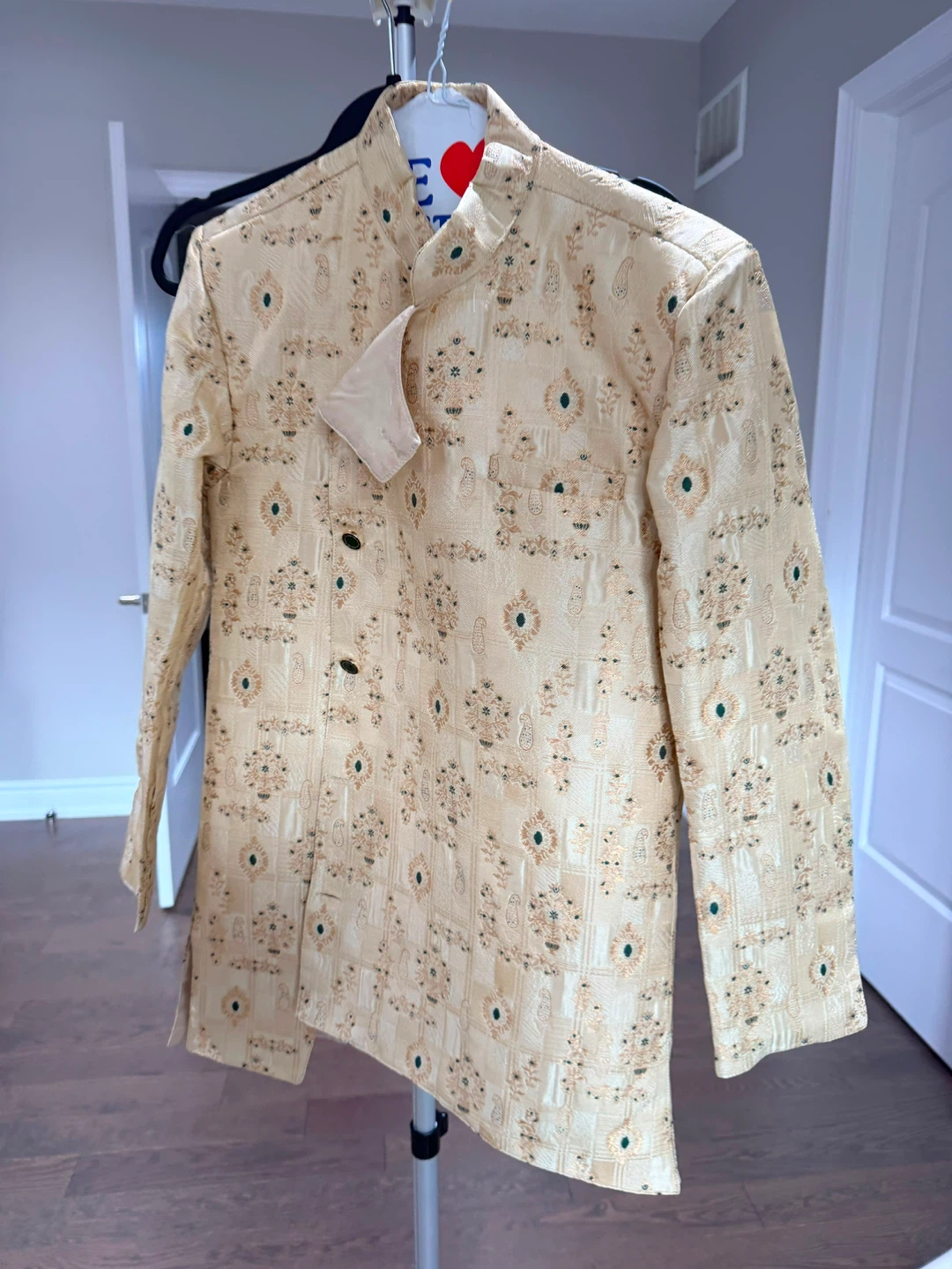 Boy's Sherwani Kurta Set - Beige and Green