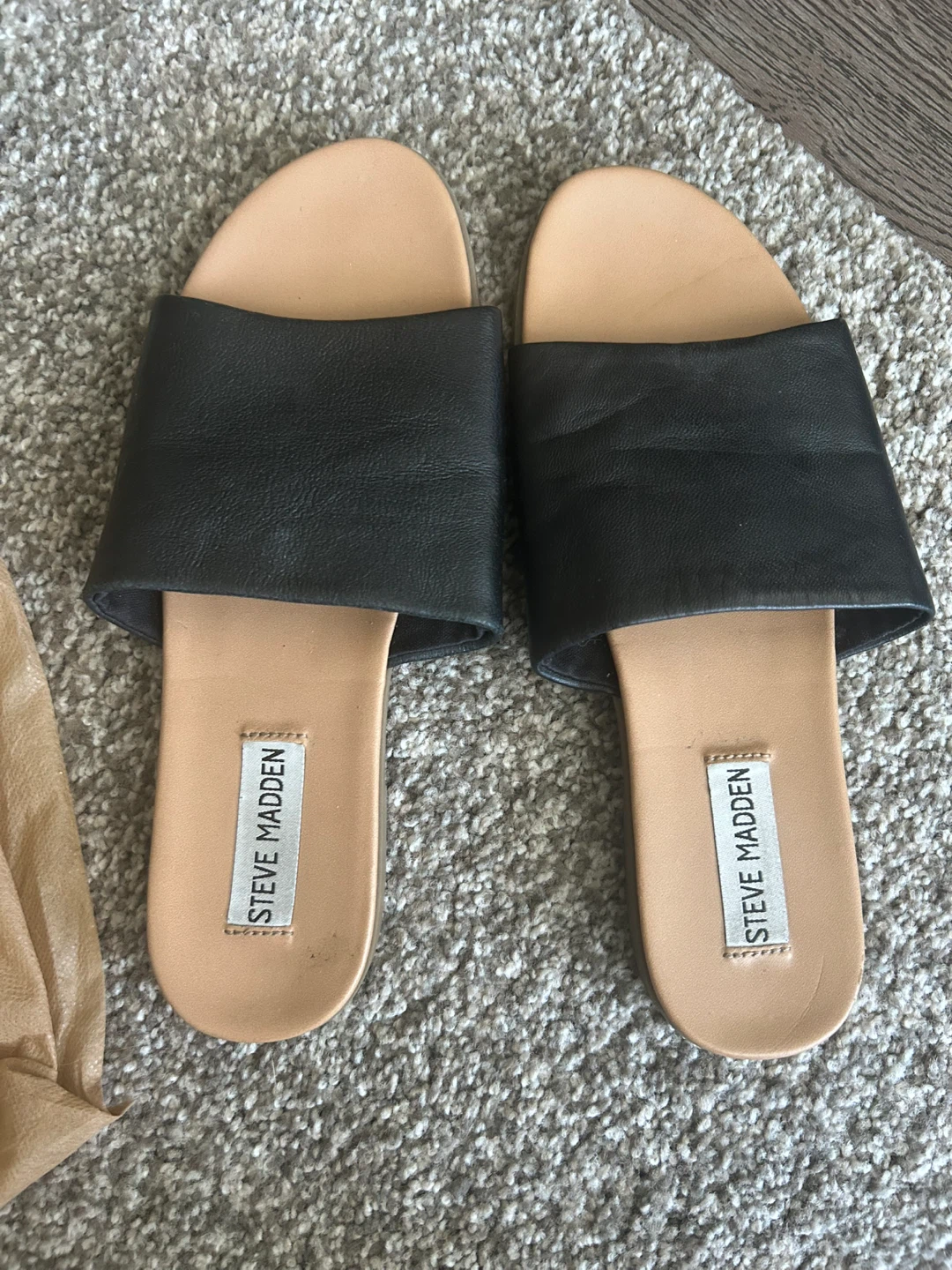 Steve Madden Black Leather Slide Sandals