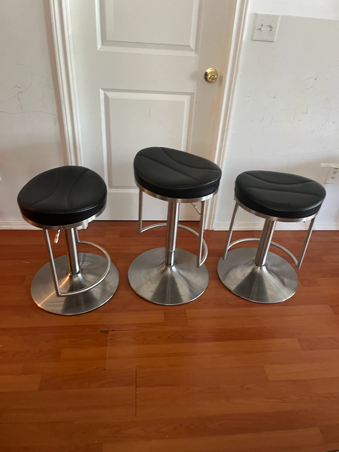 Set of 3 Black Faux Leather Swivel Bar Stools